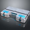 Silver Metal Storage Cases With Blue Panels And Secure Straps Design 3d model