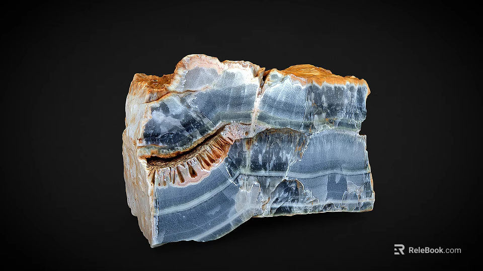 Colorful Layered Natural Stone With Blue Orange White Stripes And Crystalline Texture 3d model 