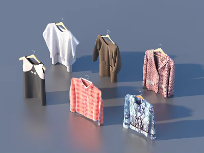 Everyday Clothing Items Hanging On Hangers With Various Styles And Colors 3d model