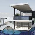 Modern Single Family Villa Over Water With White Exterior And Large Glass Windows