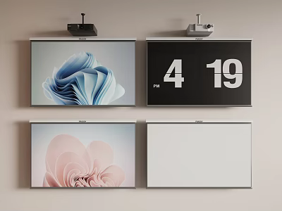 Projection Monitoring System With Multiple Display Screens Showing Time And Floral 3d model