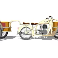 Cream Colored Sidecar Motorcycle With Wooden Sidecar And Brown Seats