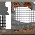 Various Damaged Architectural Construction Components With Brick Wall Fragments And Concrete Textures