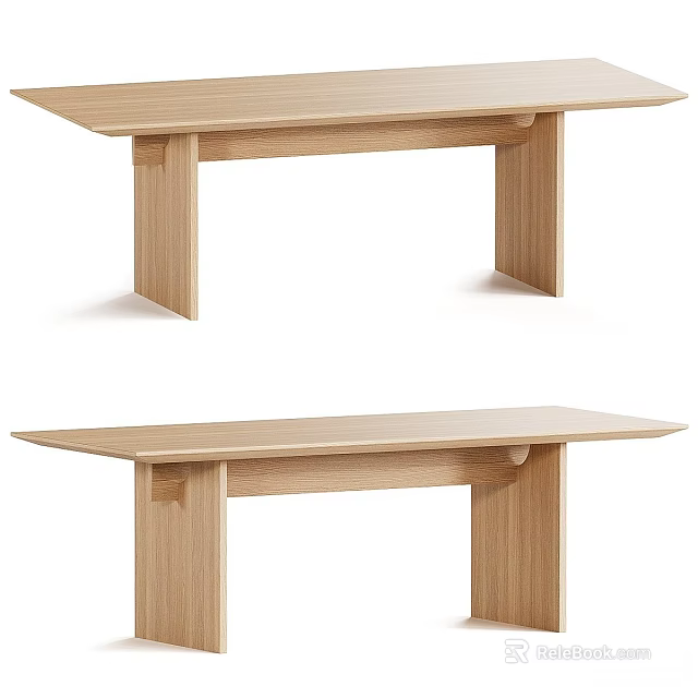 Simple Wooden Dining Table With Rectangular Top And Solid Wood Legs 3d model