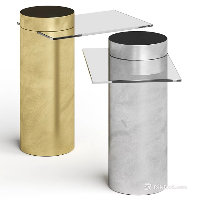 Modern Corner Tables With Metal Base And Glass Top In Gold And Silver 3d model 