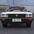 White Volkswagen Police Car With Emergency Lights And Public Security Markings
