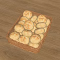 Fresh Homemade Dinner Rolls Displayed in Wicker Basket on Wooden Table