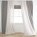 Gray And White Striped Curtains With Sheer Panels For Window Decoration