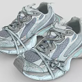 Light Blue And Gray Mesh Sneakers With Tied Laces And Vintage Sole Design