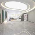Modern Beauty Salon Interior Design With Curved Decor Marble Floor And Front Desk