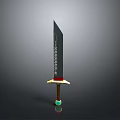 Traditional Decorative Sword With Black Blade Intricate Patterns Yellow Hilt And Green Orb
