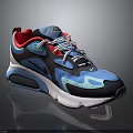 Modern Stylish Sports Shoes With Blue Black Red Accents And White Sole