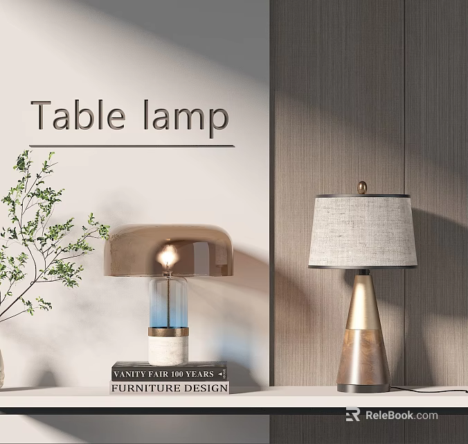 Stylish Modern Table Lamps With Glass And Fabric Shades For Home Interior 3d model 