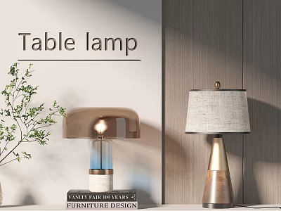Stylish Modern Table Lamps With Glass And Fabric Shades For Home Interior 3d model