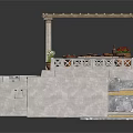 Outdoor Stone Platform With Thatch Roof Columns Clay Pots And Decorative Plants