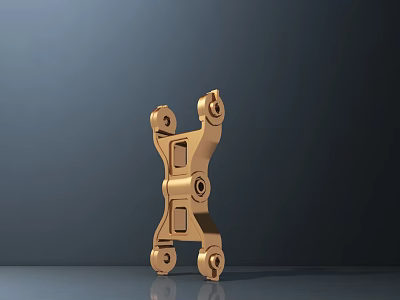 Golden Metal Mechanical Component With Structural Holes And Engineering Design 3d model