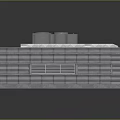 Cartoon Scene Of Gray Multi Story Building With Roof Equipment And Yellow Grid Entrance Area