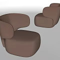 Modern Brown Leather Single Seater Sofa With Rounded Armrests And Curved Design