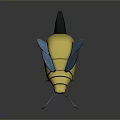 Cute Cartoon Bee Figure With Yellow Black Striped Body And Blue Wings