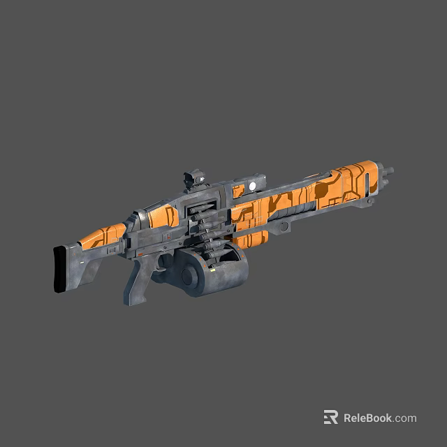 Futuristic Tactical Weapon With Black Orange Design And Scope Attachment 3d model