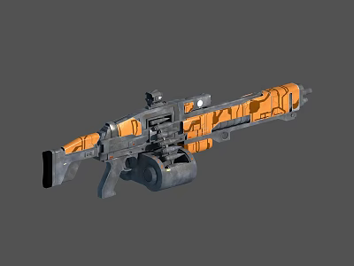 Futuristic Tactical Weapon With Black Orange Design And Scope Attachment 3d model