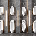Modern Bathroom Urinal Design With Multiple Units On Gray Wall And Lighting 3d model