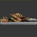 Delicious Fresh Seafood Platter With Prawns Mussels Tomatoes Lemon Slices And Yogurt Dip