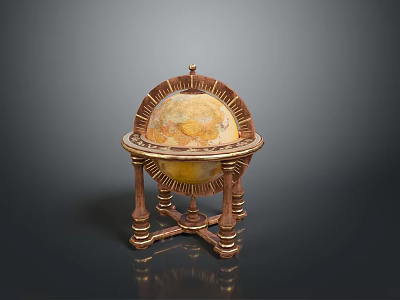Vintage Globe With Ornate Golden Stand And Detailed Earth Surface 3d model