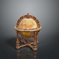 Vintage Globe With Ornate Golden Stand And Detailed Earth Surface