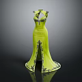Yellow Sleeveless Evening Dress With High Neck Slim Fit And Black Floral Patterns