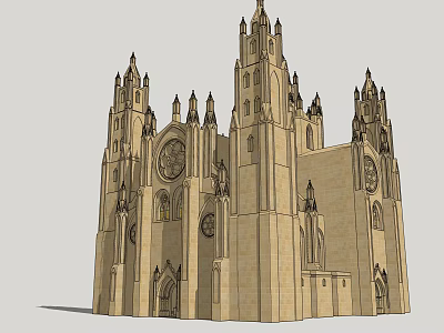 Ancient Gothic Building With Detailed Spires Towers And Round Stone Windows 3d model