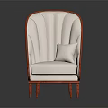 Elegant Curved Armchair Featuring White Cushion Red Trim And Red Legs Design