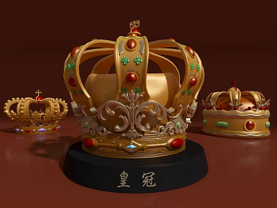 Golden Crown Decorative Ornament Set With Exquisite Design And Colorful Gems 3d model