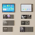 Smart Modern Switch Panels with Digital Displays Showing Time Temperature and Weather Information