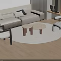 Modern Light Gray Sofa With Round Coffee Table Set Accent Chairs And Round Rug 3d model