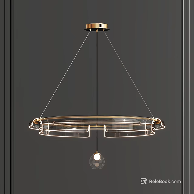 Modern Circular Chandelier Design With Brass Frame And Transparent Glass Pendant 3d model 