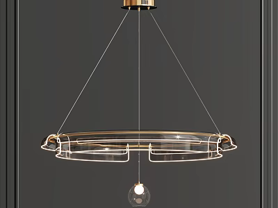 Modern Circular Chandelier Design With Brass Frame And Transparent Glass Pendant 3d model