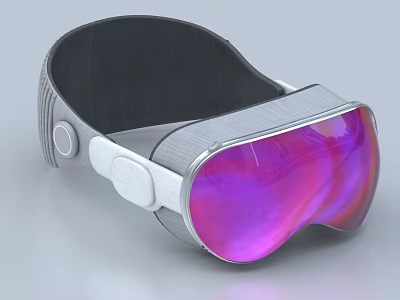 Modern Digital VR Headset With Silver Frame Purple Lenses And Comfortable Black Strap 3d model