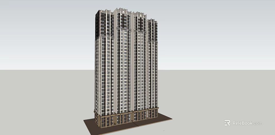 Modern Tall High Rise Residential Building Exterior With Multiple Windows And Ground Floor Details 3d model 