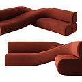 Contemporary Asymmetrical Sofa In Red Velvet With Twisted Curved Design For Living Room