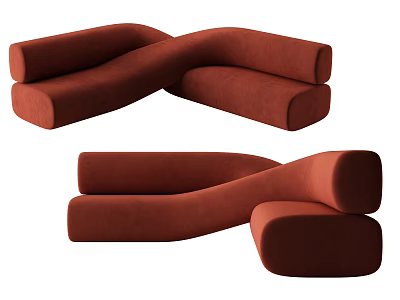 Contemporary Asymmetrical Sofa In Red Velvet With Twisted Curved Design For Living Room 3d model