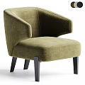 Olive Green Upholstered Armchair with Sleek Armrests and Black Wooden Legs Modern Design