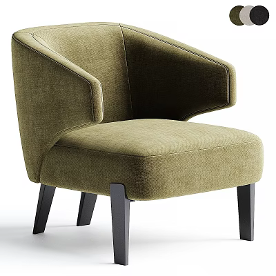 Olive Green Upholstered Armchair with Sleek Armrests and Black Wooden Legs Modern Design 3d model