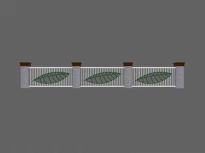 Building Exterior Wall With Gray Pillars Brown Tops And Green Leaf Patterns 3d model