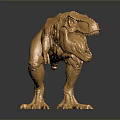 Golden Tyrannosaurus Rex Dinosaur Model With Textured Surface On Dark Reflective Background