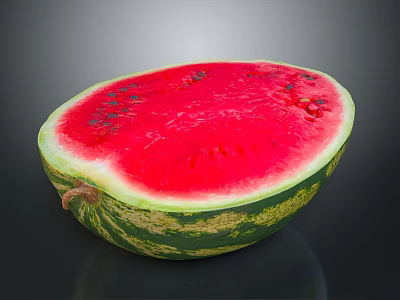Fresh Ripe Watermelon Half Cut With Red Flesh Black Seeds And Green Rind 3d model