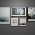 Framed Landscape Paintings With Ocean Waves Misty Forest And Green Plants