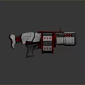 Futuristic Mechanical Weapon 3D Model with Gray Red Color and Barrel Grip