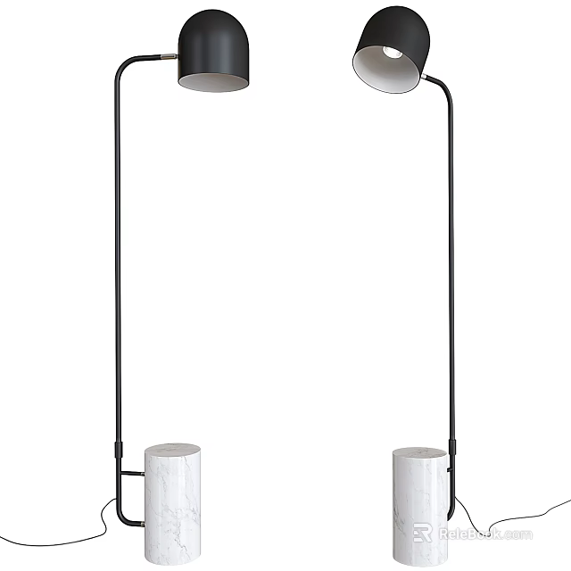 Modern Floor Lamp With Black Metal Stand And White Round Shade Design 3d model 