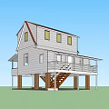 Two Story Detached House With Gabled Roof Porch Staircase And Windows